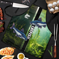 Catfish Fishing Apron with Underwater River Scene and Green Aquatic Pattern - Wonder Print Shop
