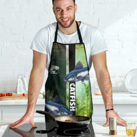 Catfish Fishing Apron with Underwater River Scene and Green Aquatic Pattern - Wonder Print Shop