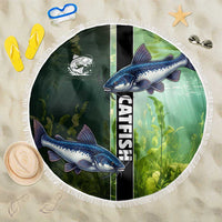 Catfish Fishing Beach Blanket with Underwater River Scene and Green Aquatic Pattern - Wonder Print Shop