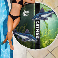 Catfish Fishing Beach Blanket with Underwater River Scene and Green Aquatic Pattern - Wonder Print Shop