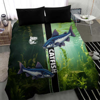 Catfish Fishing Bedding Set with Underwater River Scene and Green Aquatic Pattern - Wonder Print Shop