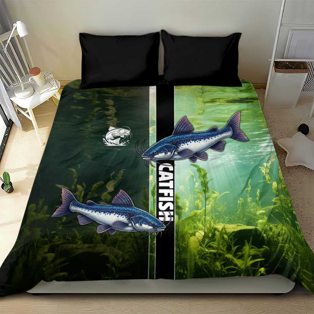 Catfish Fishing Bedding Set with Underwater River Scene and Green Aquatic Pattern - Wonder Print Shop