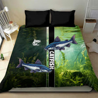Catfish Fishing Bedding Set with Underwater River Scene and Green Aquatic Pattern - Wonder Print Shop