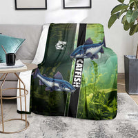 Catfish Fishing Blanket with Underwater River Scene and Green Aquatic Pattern - Wonder Print Shop