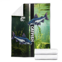 Catfish Fishing Blanket with Underwater River Scene and Green Aquatic Pattern - Wonder Print Shop