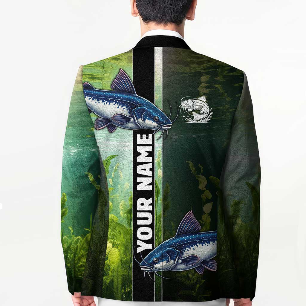 Custom Catfish Fishing Blazer with Underwater River Scene and Green Aquatic Pattern - Wonder Print Shop