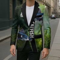 Custom Catfish Fishing Blazer with Underwater River Scene and Green Aquatic Pattern - Wonder Print Shop