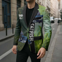 Custom Catfish Fishing Blazer with Underwater River Scene and Green Aquatic Pattern - Wonder Print Shop