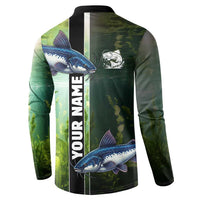 Custom Catfish Fishing Button Sweatshirt with Underwater River Scene and Green Aquatic Pattern - Wonder Print Shop
