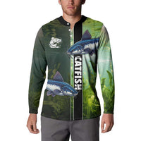 Custom Catfish Fishing Button Sweatshirt with Underwater River Scene and Green Aquatic Pattern - Wonder Print Shop