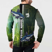 Custom Catfish Fishing Button Sweatshirt with Underwater River Scene and Green Aquatic Pattern - Wonder Print Shop