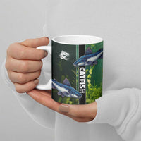 Custom Catfish Fishing Ceramic Mug with Underwater River Scene and Green Aquatic Pattern - Wonder Print Shop