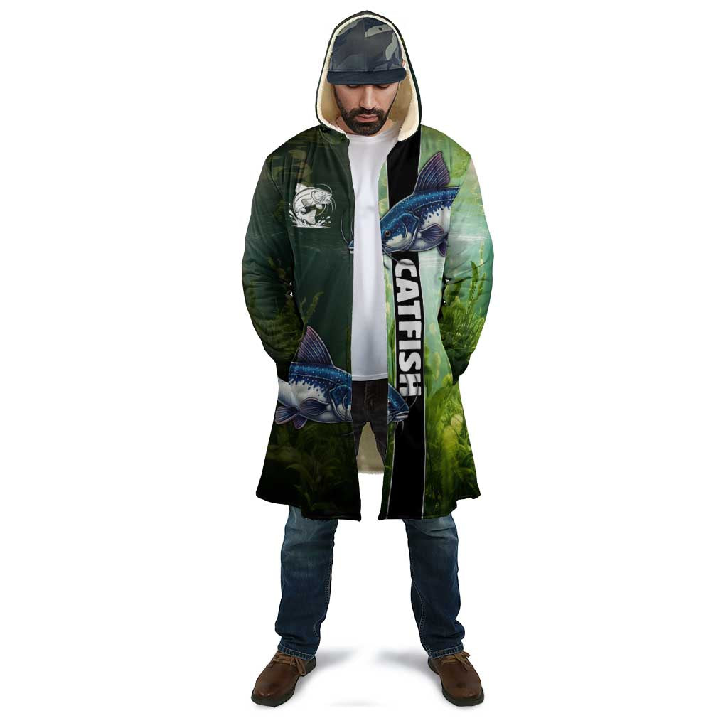 Custom Catfish Fishing Cloak with Underwater River Scene and Green Aquatic Pattern - Wonder Print Shop