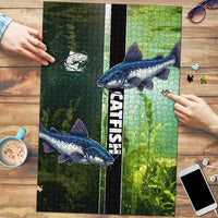 Catfish Fishing Puzzle with Underwater River Scene and Green Aquatic Pattern - Wonder Print Shop