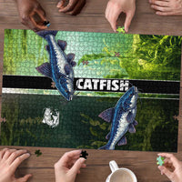 Catfish Fishing Puzzle with Underwater River Scene and Green Aquatic Pattern - Wonder Print Shop