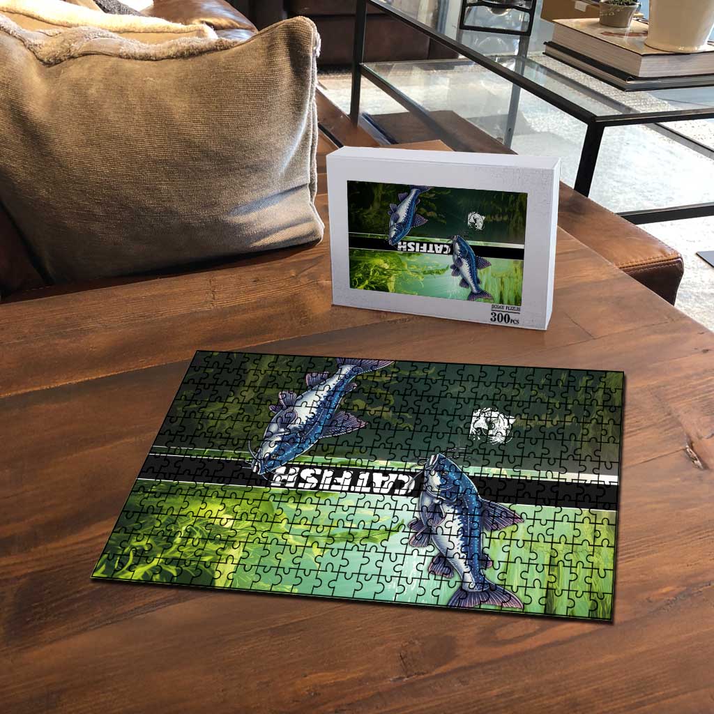 Catfish Fishing Puzzle with Underwater River Scene and Green Aquatic Pattern - Wonder Print Shop