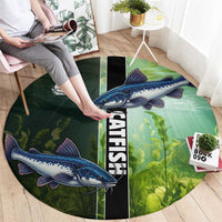 Catfish Fishing Round Carpet with Underwater River Scene and Green Aquatic Pattern - Wonder Print Shop