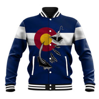Custom Fishing Hook Baseball Jacket with Colorado Flag Theme and Blue White Graphic Pattern - Wonder Print Shop