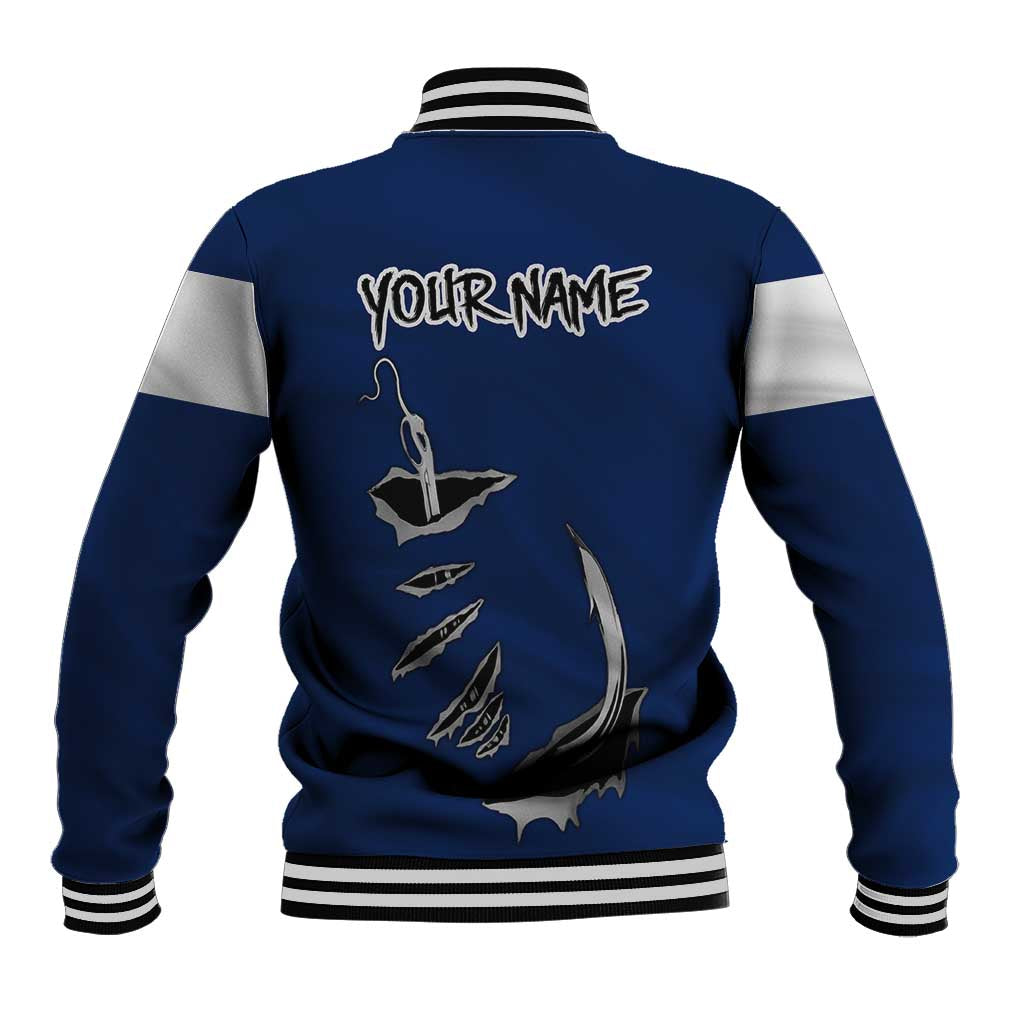 Custom Fishing Hook Baseball Jacket with Colorado Flag Theme and Blue White Graphic Pattern - Wonder Print Shop