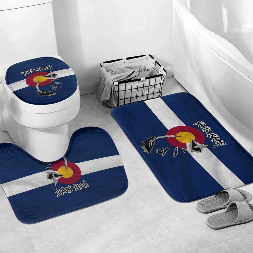 Custom Fishing Hook Bathroom Set with Colorado Flag Theme and Blue White Graphic Pattern - Wonder Print Shop