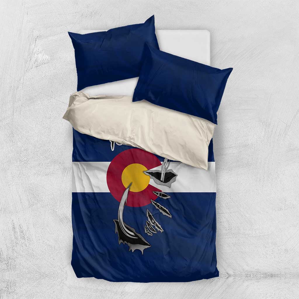 Custom Fishing Hook Bedding Set with Colorado Flag Theme and Blue White Graphic Pattern - Wonder Print Shop