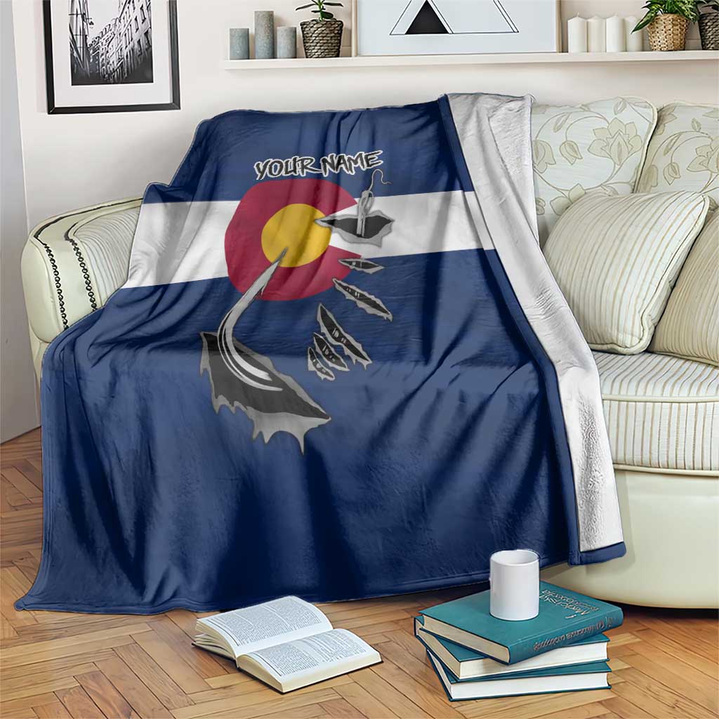 Custom Fishing Hook Blanket with Colorado Flag Theme and Blue White Graphic Pattern - Wonder Print Shop
