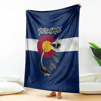 Custom Fishing Hook Blanket with Colorado Flag Theme and Blue White Graphic Pattern - Wonder Print Shop