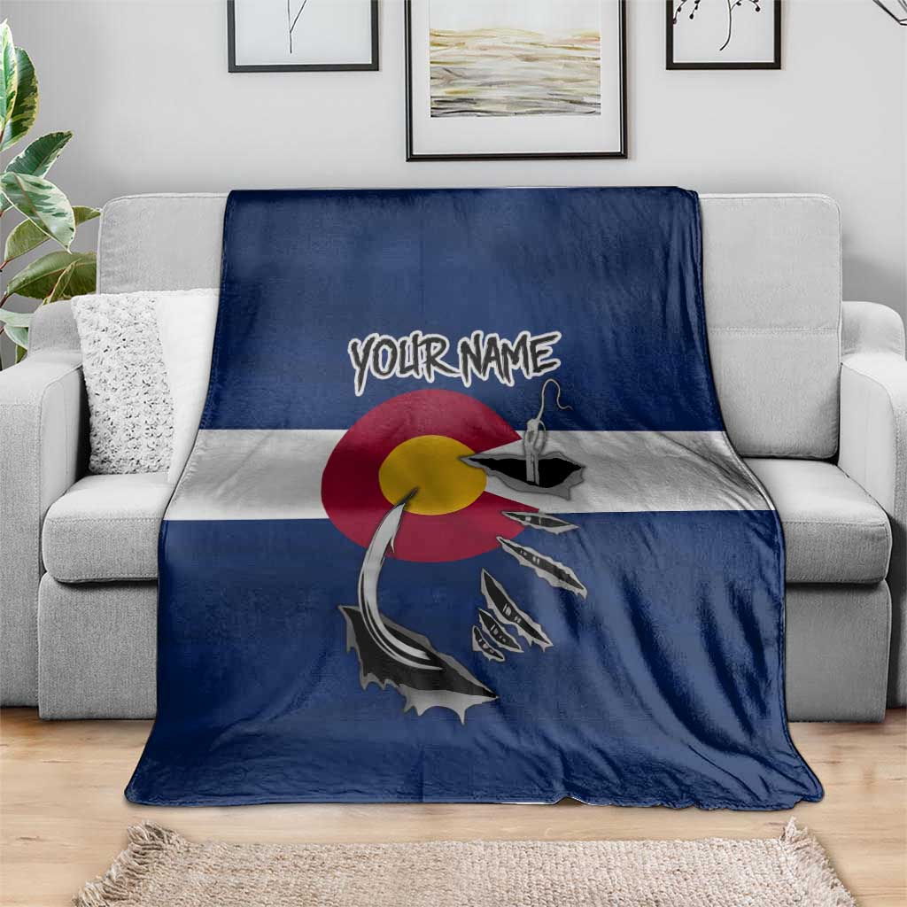 Custom Fishing Hook Blanket with Colorado Flag Theme and Blue White Graphic Pattern - Wonder Print Shop