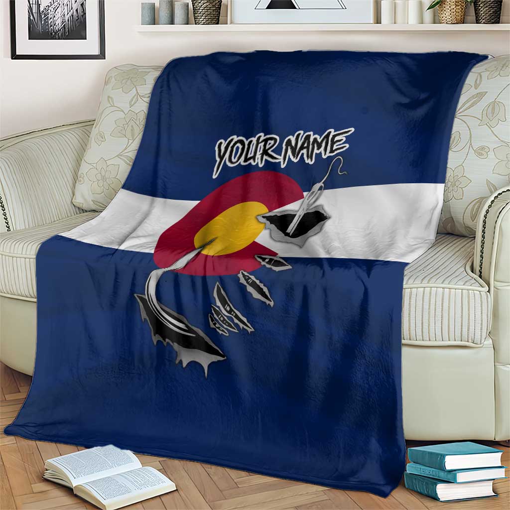 Custom Fishing Hook Blanket with Colorado Flag Theme and Blue White Graphic Pattern - Wonder Print Shop
