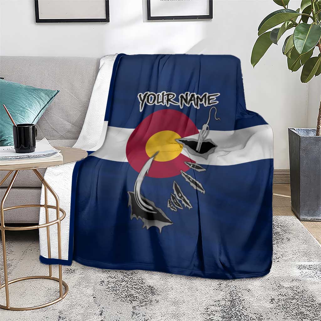 Custom Fishing Hook Blanket with Colorado Flag Theme and Blue White Graphic Pattern - Wonder Print Shop