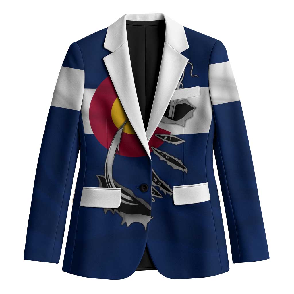 Custom Fishing Hook Blazer with Colorado Flag Theme and Blue White Graphic Pattern - Wonder Print Shop