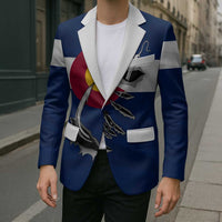 Custom Fishing Hook Blazer with Colorado Flag Theme and Blue White Graphic Pattern - Wonder Print Shop