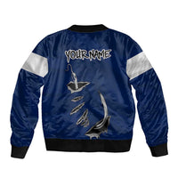 Custom Fishing Hook Bomber Jacket with Colorado Flag Theme and Blue White Graphic Pattern - Wonder Print Shop