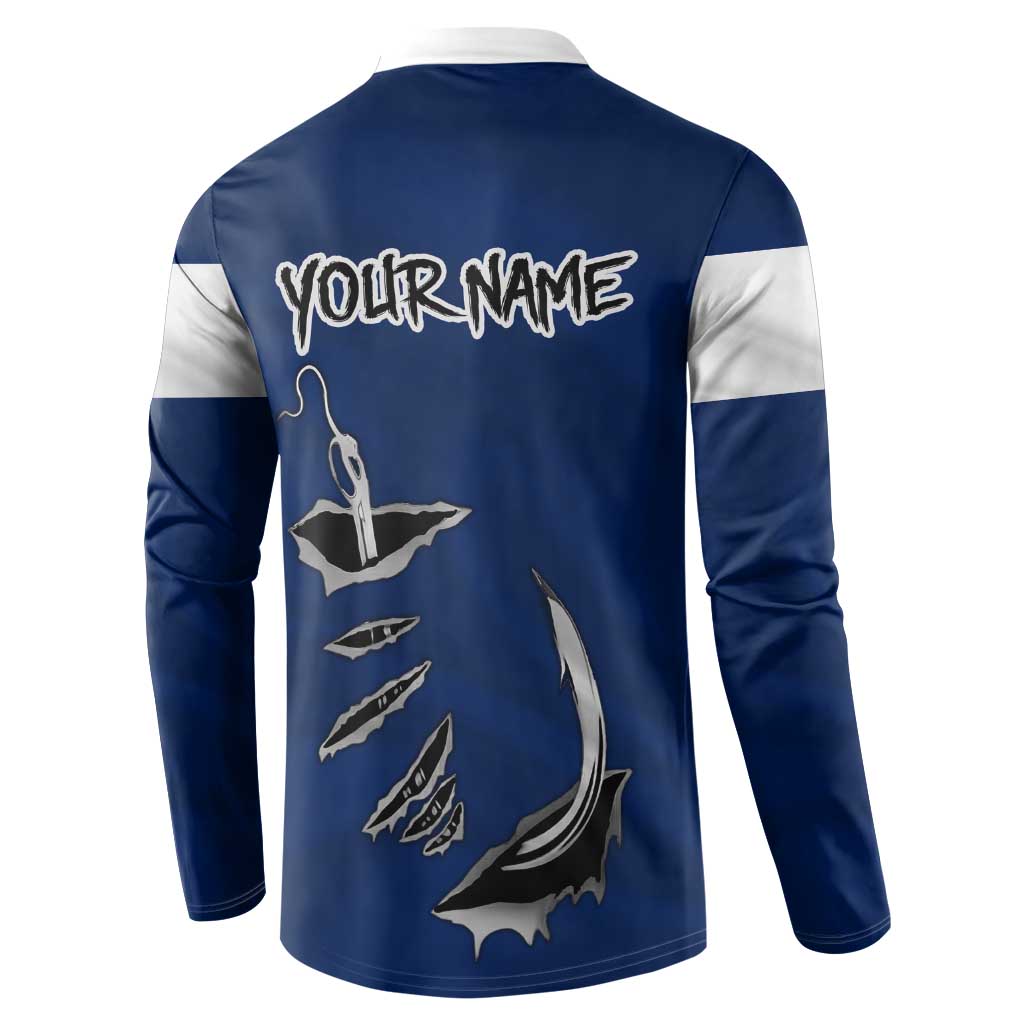 Custom Fishing Hook Button Sweatshirt with Colorado Flag Theme and Blue White Graphic Pattern - Wonder Print Shop
