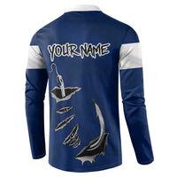 Custom Fishing Hook Button Sweatshirt with Colorado Flag Theme and Blue White Graphic Pattern - Wonder Print Shop