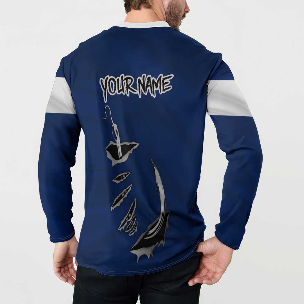 Custom Fishing Hook Button Sweatshirt with Colorado Flag Theme and Blue White Graphic Pattern - Wonder Print Shop