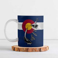 Custom Fishing Hook Ceramic Mug with Colorado Flag Theme and Blue White Graphic Pattern - Wonder Print Shop