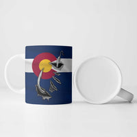 Custom Fishing Hook Ceramic Mug with Colorado Flag Theme and Blue White Graphic Pattern - Wonder Print Shop