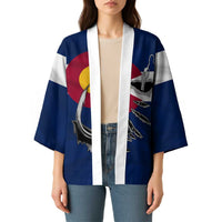 Custom Fishing Hook Kimono with Colorado Flag Theme and Blue White Graphic Pattern - Wonder Print Shop