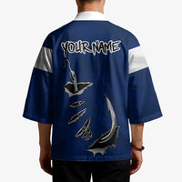Custom Fishing Hook Kimono with Colorado Flag Theme and Blue White Graphic Pattern - Wonder Print Shop