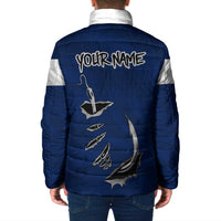 Custom Fishing Hook Padded Jacket with Colorado Flag Theme and Blue White Graphic Pattern - Wonder Print Shop