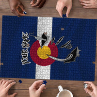 Custom Fishing Hook Puzzle with Colorado Flag Theme and Blue White Graphic Pattern - Wonder Print Shop