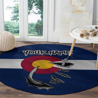 Custom Fishing Hook Round Carpet with Colorado Flag Theme and Blue White Graphic Pattern - Wonder Print Shop