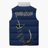 Custom Fishing Hook Sleeveless Puffer Jacket with Colorado Flag Theme and Blue White Graphic Pattern - Wonder Print Shop