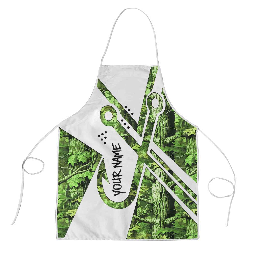 Custom Fishing Hook Apron with Green Jungle Leaf Pattern and White Split Design - Wonder Print Shop
