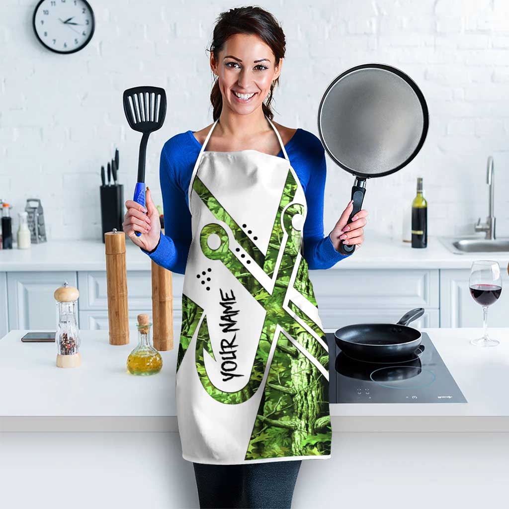 Custom Fishing Hook Apron with Green Jungle Leaf Pattern and White Split Design - Wonder Print Shop