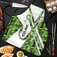 Custom Fishing Hook Apron with Green Jungle Leaf Pattern and White Split Design - Wonder Print Shop