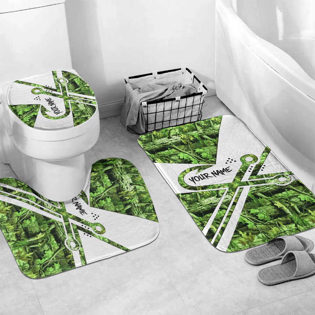 Custom Fishing Hook Bathroom Set with Green Jungle Leaf Pattern and White Split Design - Wonder Print Shop