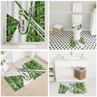 Custom Fishing Hook Bathroom Set with Green Jungle Leaf Pattern and White Split Design - Wonder Print Shop