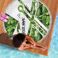 Custom Fishing Hook Beach Blanket with Green Jungle Leaf Pattern and White Split Design - Wonder Print Shop
